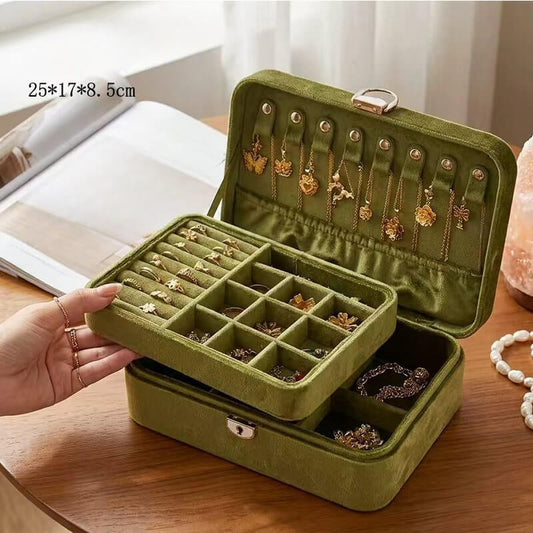 Velvet large-capacity double-layer multifunctional necklace storage box