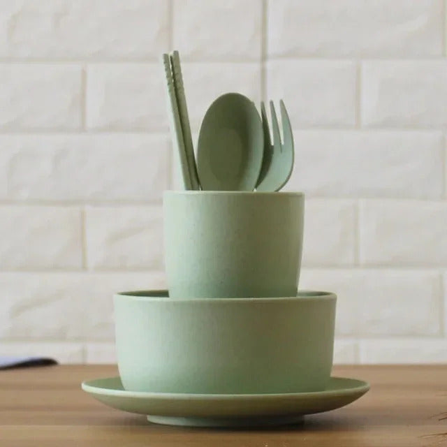 Six piece wheat straw tableware food bowls for dinner use - Packaging