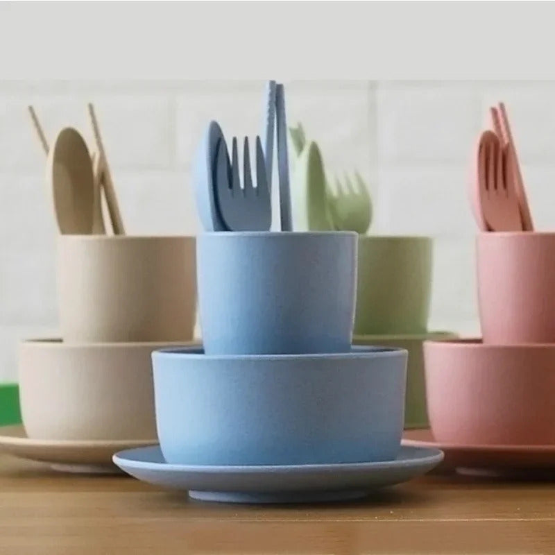 Six piece wheat straw tableware food bowls for dinner use - Color Options