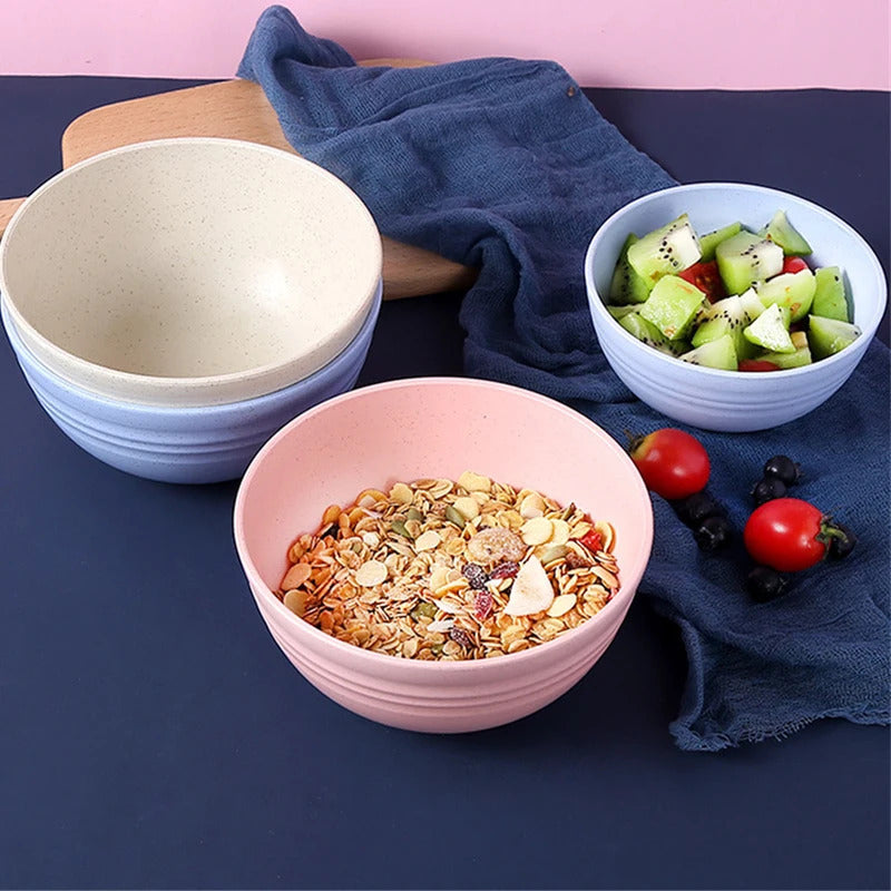 Wheat Straw Bowls Round Household Rice Salad Bowls Set - Front View