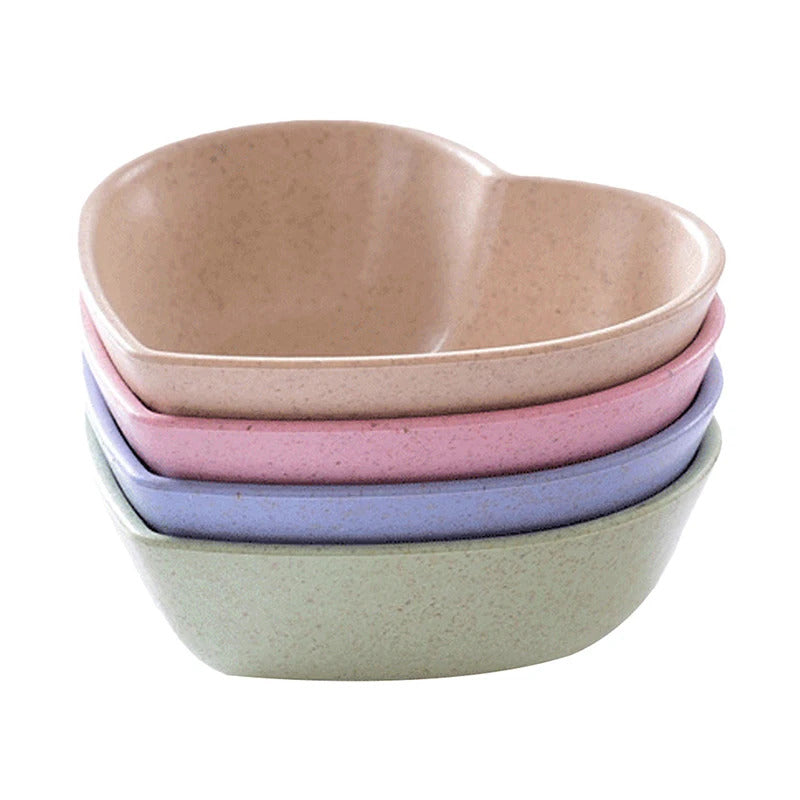 Cute Love Heart Shape Wheat Straw Bowl Plate Kitchen Supplies - Detail View