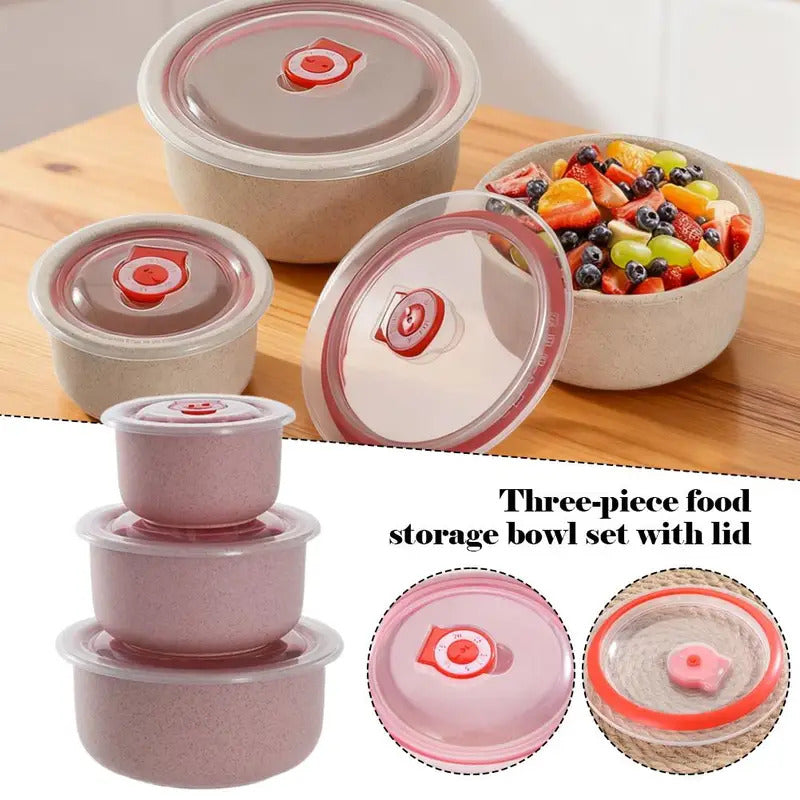 Wheat Straw  Storage Bowl Set Containers For Meal Prep - Front View