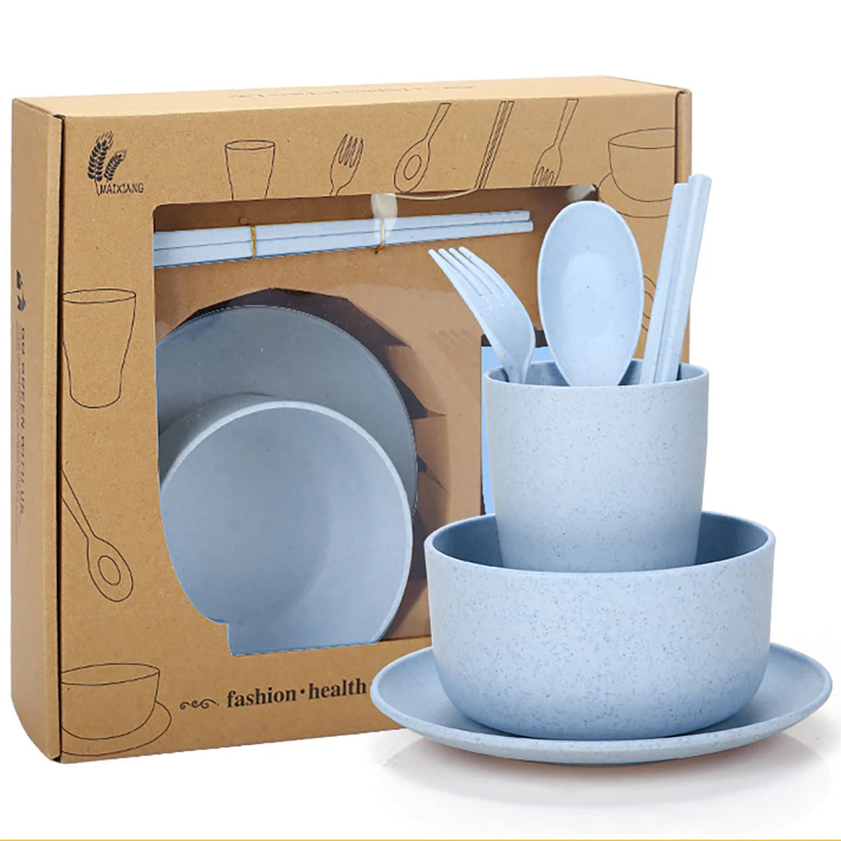 Wheat straw tableware set camping set - Detail View
