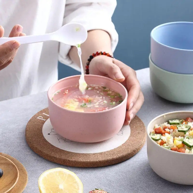 Color Wheat Straw Bowl Household Kitchen Dining Tableware - Side View