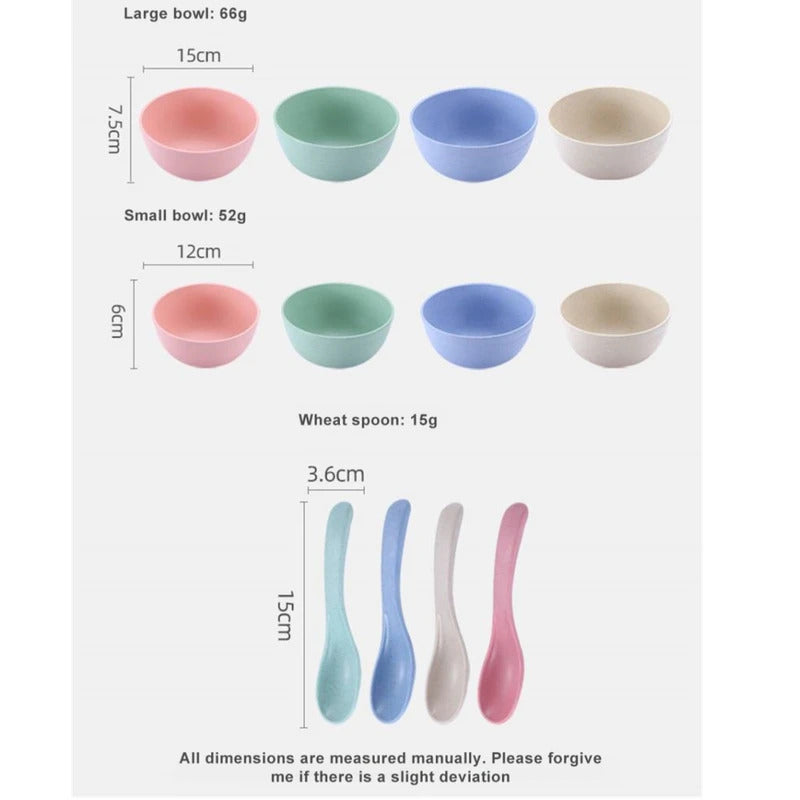 Wheat Straw Bowls Round Household Rice Salad Bowls Set - Side View