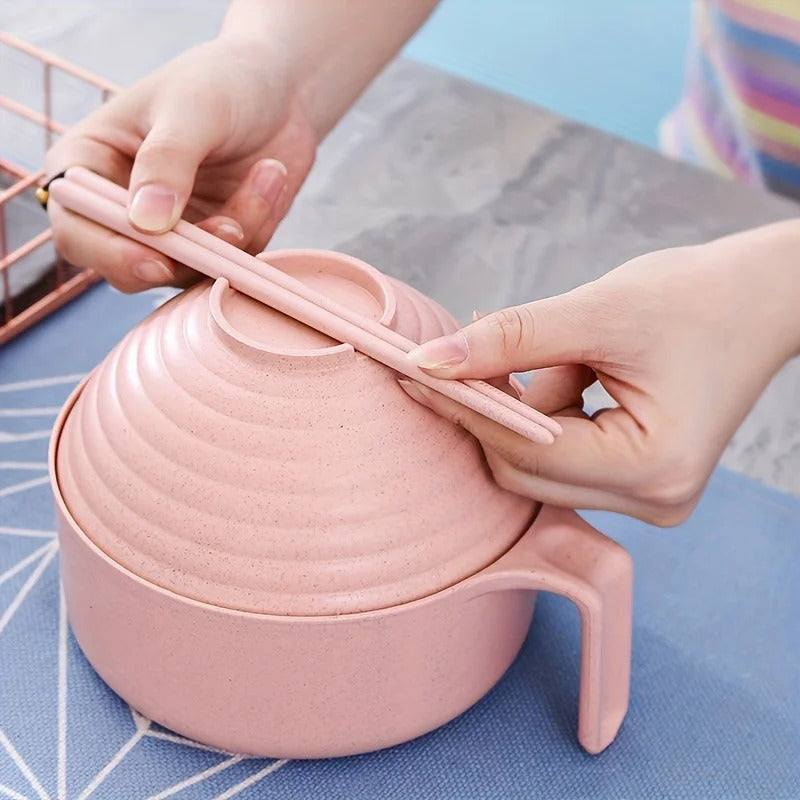5pcs Wheat Straw Lamian Noodles Bowl and Lunch Box - In Use