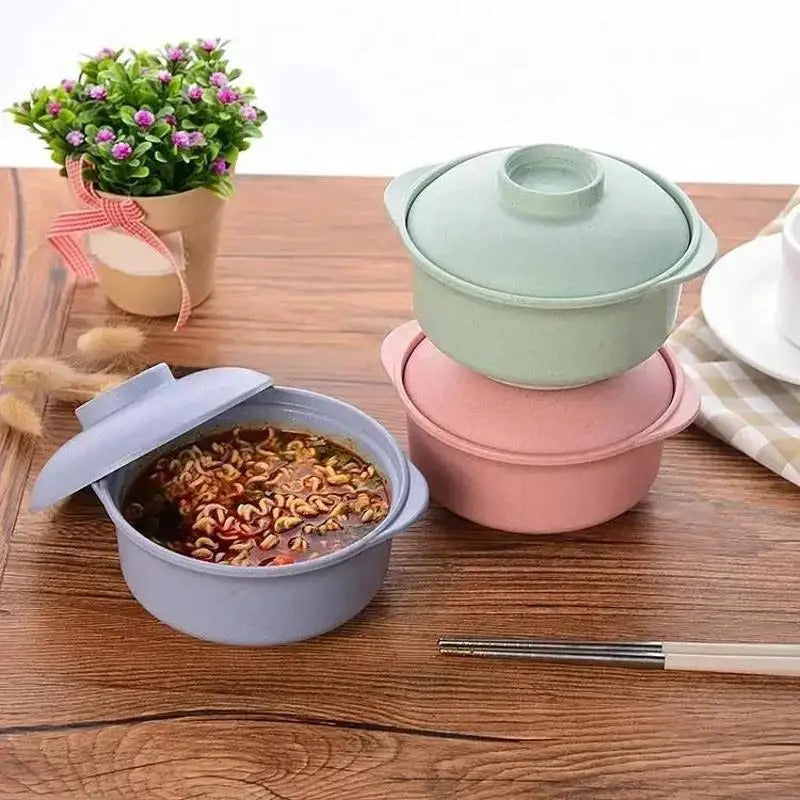 Wheat Straw Salad Bowl With Lid Food Container Tableware - Side View