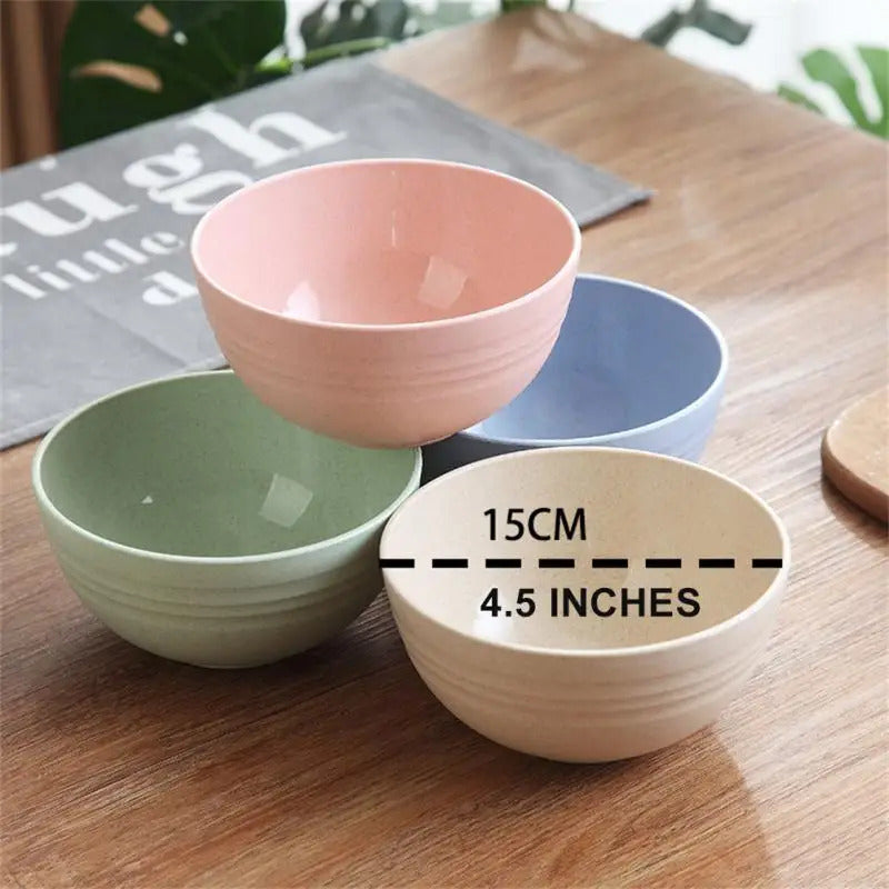 Wheat Straw Bowls Round Household Rice Salad Bowls Set - Color Options