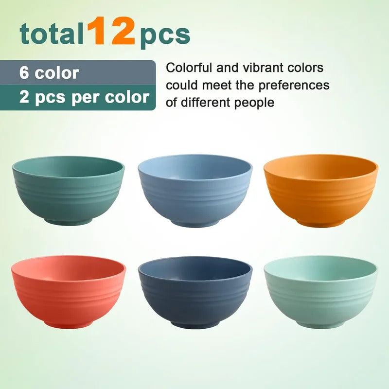 12 Pcs Wheat Straw Bowls Set Microwave Dishwasher Safe - Detail View