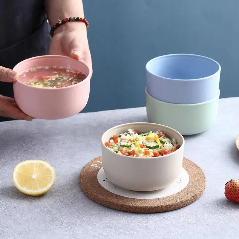 Color Wheat Straw Bowl Household Kitchen Dining Tableware - Color Options