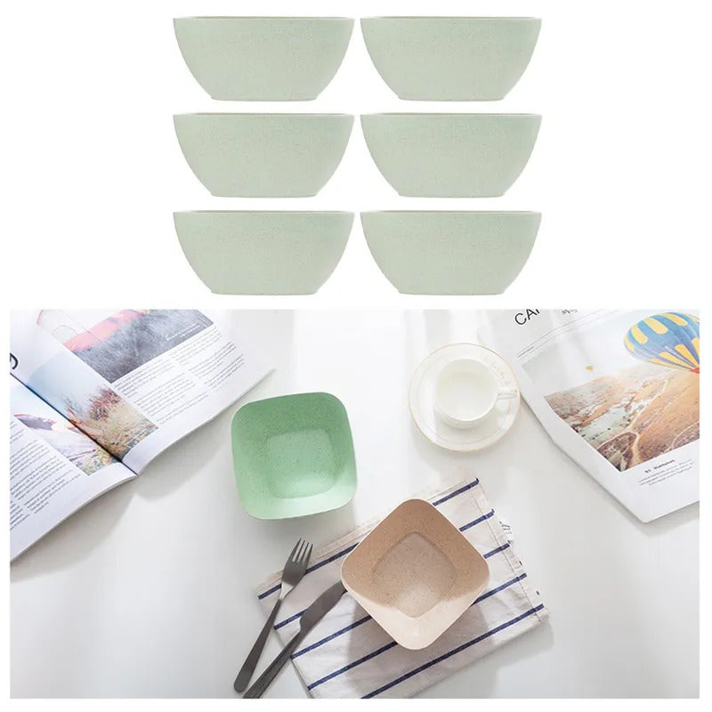 6pcs Wheat Straw Bowls For Meal Storage Soup Rice Bowls - Color Options