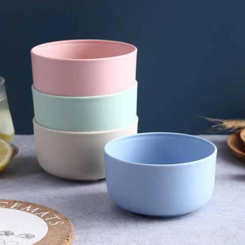 Solid Color Wheat Straw Bowl Household Kitchen Dining Tableware - Side View