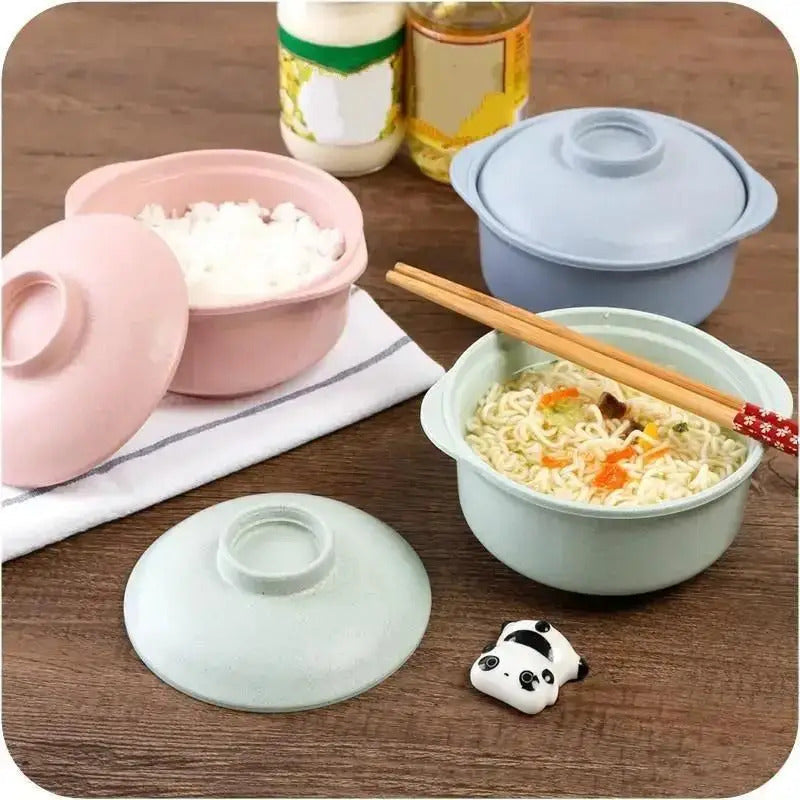 Wheat Straw Salad Bowl With Lid Food Container Tableware - Color Options