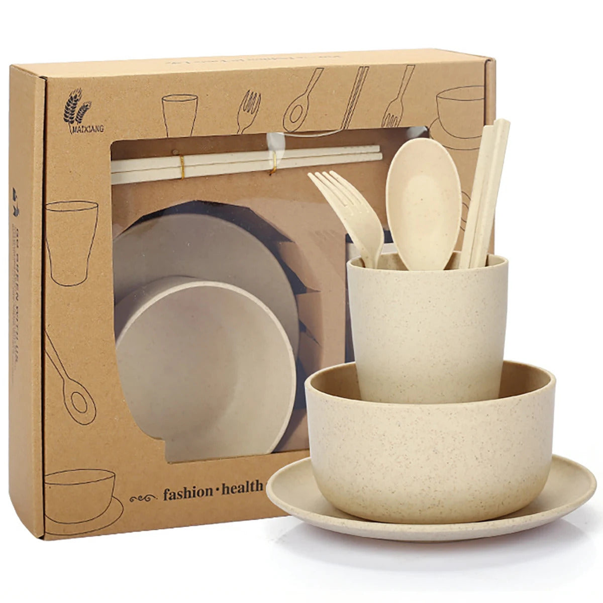 Wheat straw tableware set camping set - Color Options