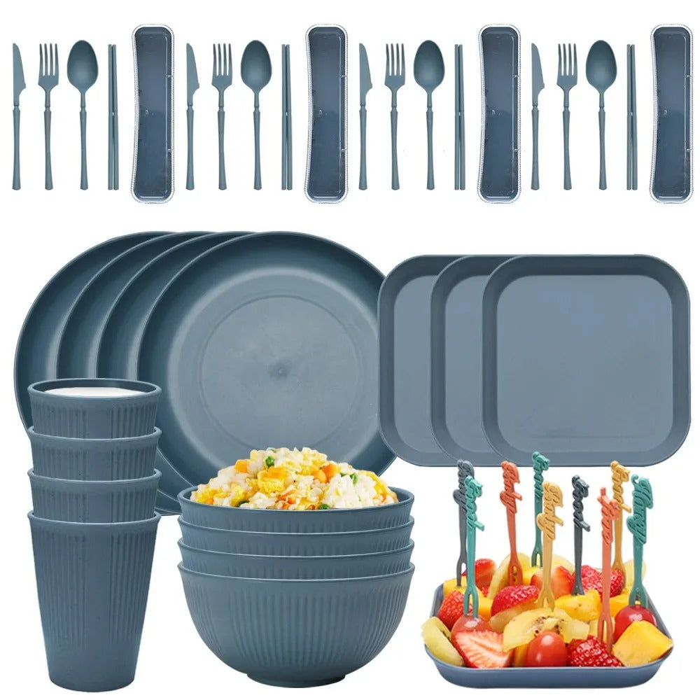 48pcs Plate Sets Wheat Straw Ramen Bowl Tableware Dinner - Lifestyle