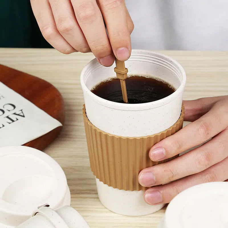 Coffee Tea Cup Wheat Straw  Cup for Outdoor Camping - In Use