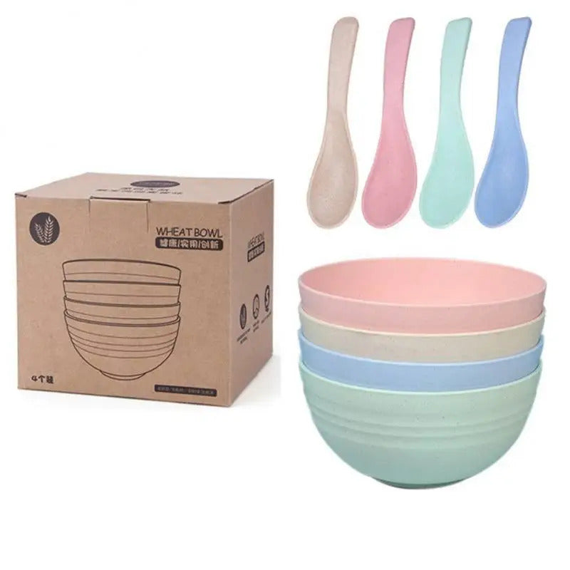 Wheat Straw Bowls Round Household Rice Salad Bowls Set - Detail View