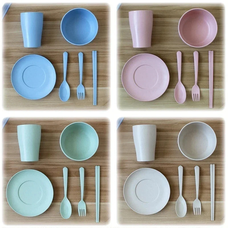 Six piece wheat straw tableware food bowls for dinner use - Detail View