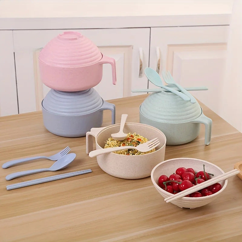 5pcs Wheat Straw Lamian Noodles Bowl and Lunch Box - Front View