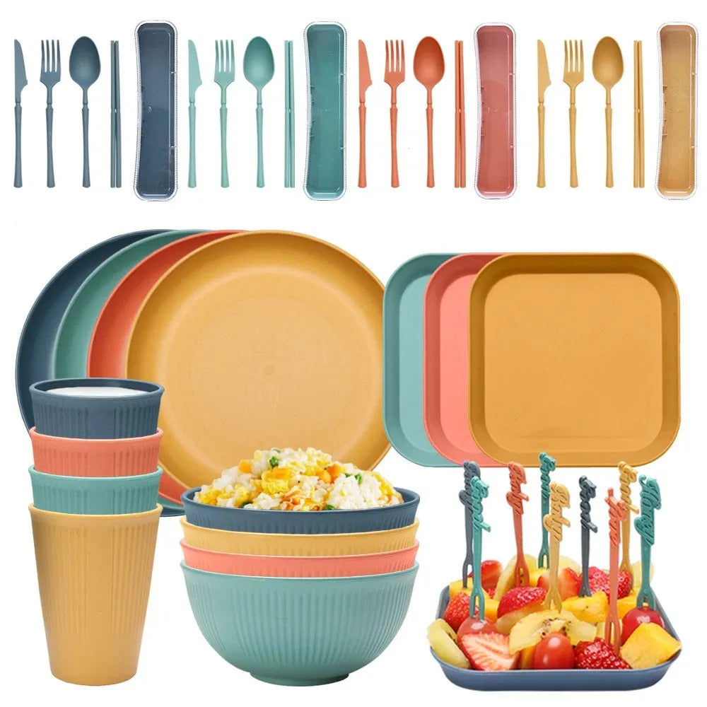 48pcs Plate Sets Wheat Straw Ramen Bowl Tableware Dinner - View 11