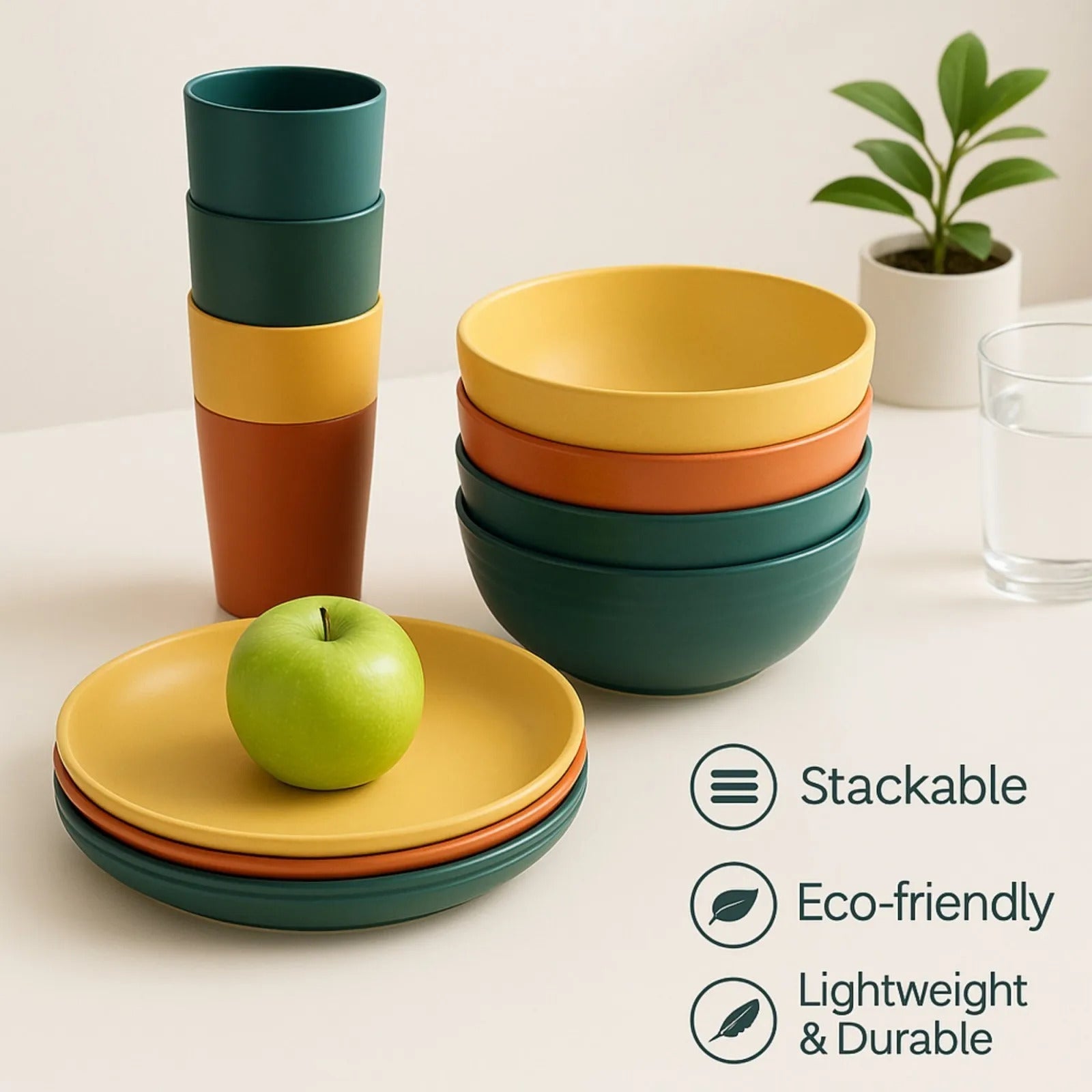 16 PCS Wheat Straw Dinnerware Set Safe Tableware - View 9