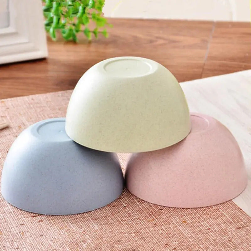 4Pcs Wheat Straw Bowls Set Heat Resistant Lightweight Salad - Front View