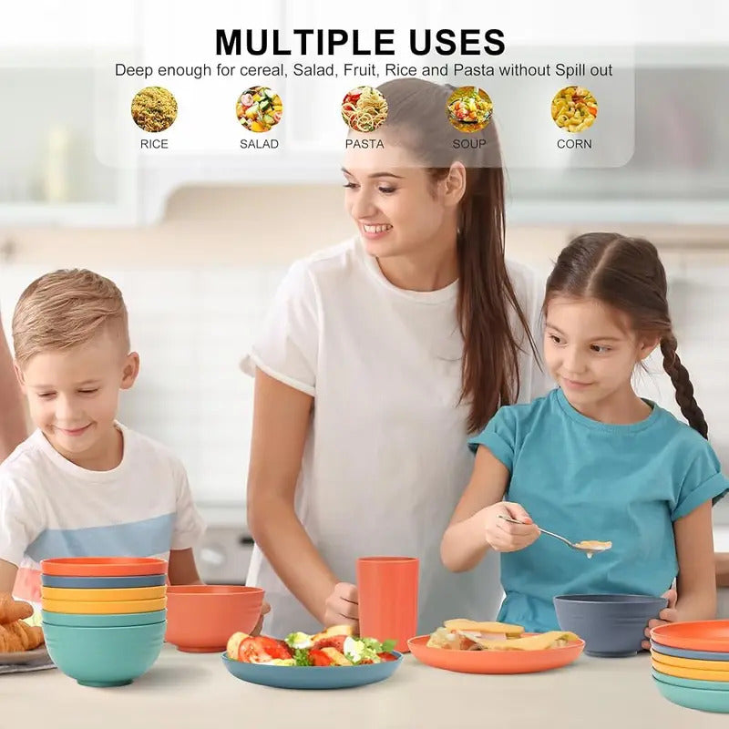 20pcs Unbreakable Wheat Straw Dinnerware Set Dishwasher Safe - Size Comparison
