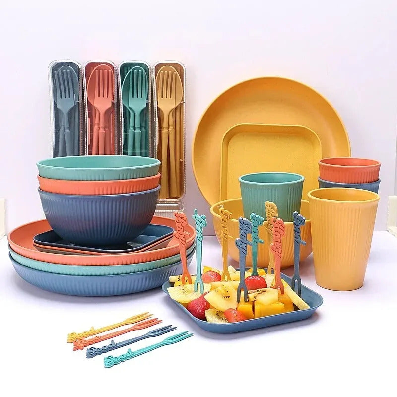 48pcs Plate Sets Wheat Straw Ramen Bowl Tableware Dinner - Side View