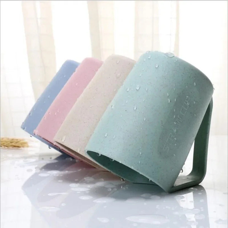 Wheat Straw Kettle Set with 4 Colors Cups Reusable Drinking Mugs - Side View