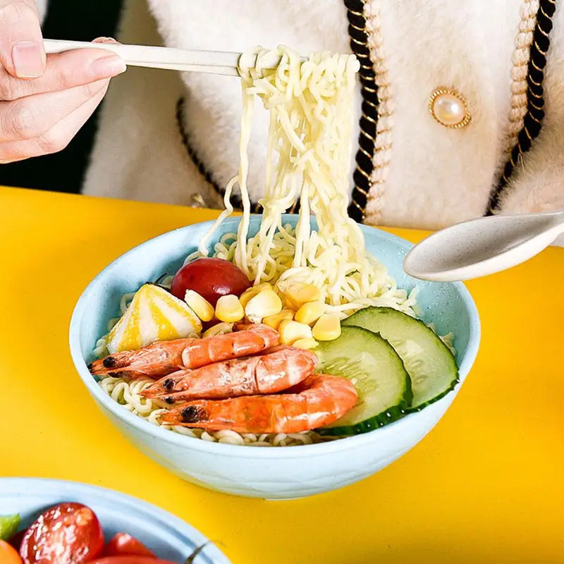 Noodle Bowl With Tableware Wheat StrawDraining Water Bowl - In Use