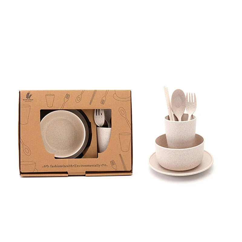 6 Pcs set Wheat Straw Tableware Feeding Learning Dinnerware - View 9