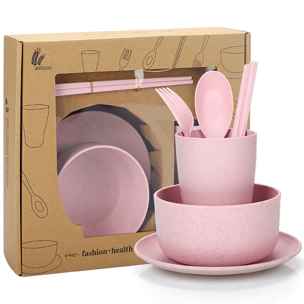 Wheat straw tableware set camping set - Side View