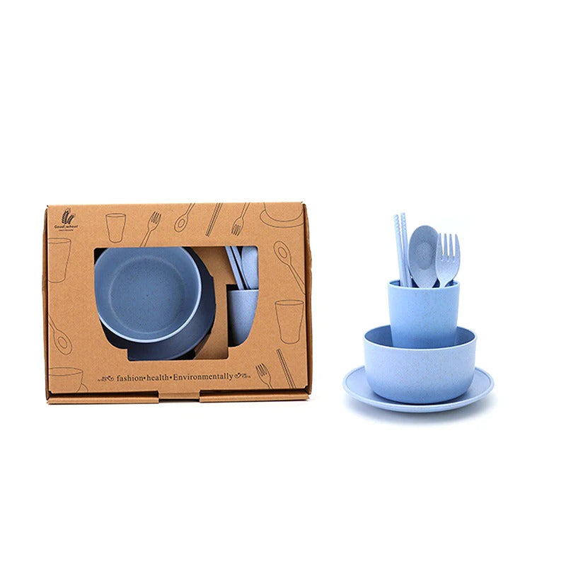 6 Pcs set Wheat Straw Tableware Feeding Learning Dinnerware - Lifestyle