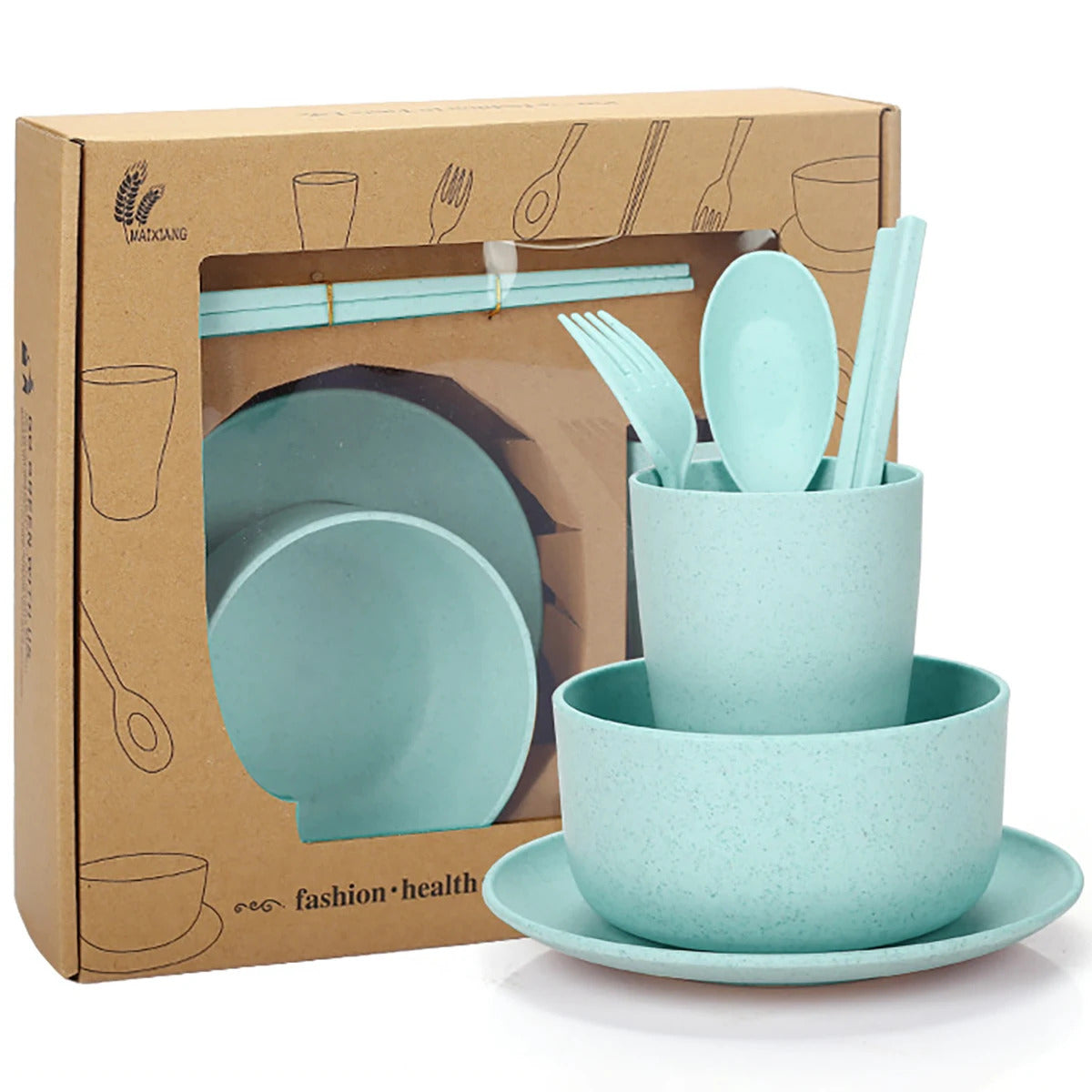Wheat straw tableware set camping set - In Use