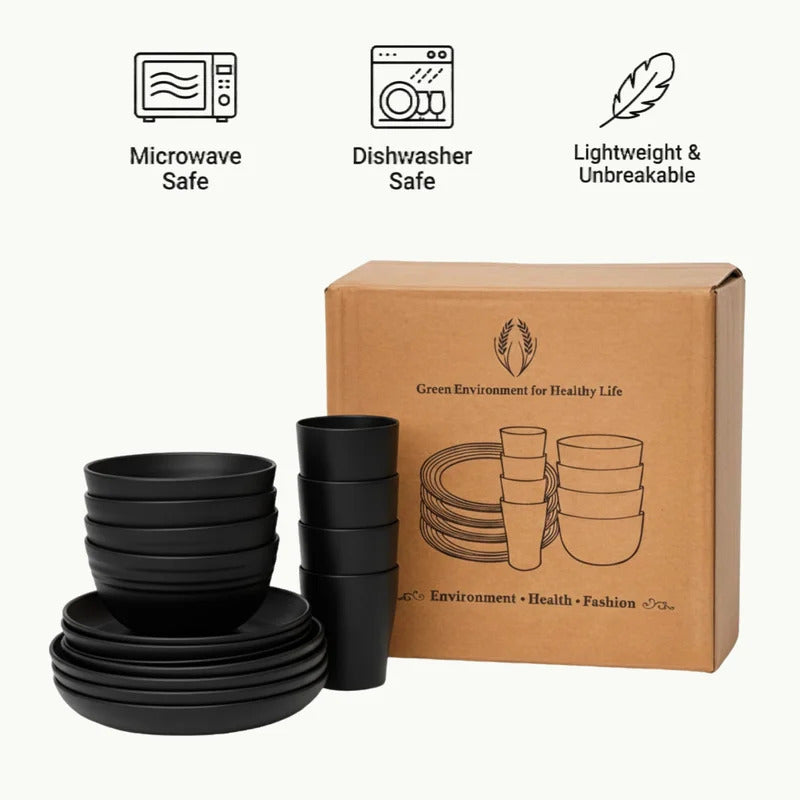 16 PCS Wheat Straw Dinnerware Set Safe Tableware - Color Options