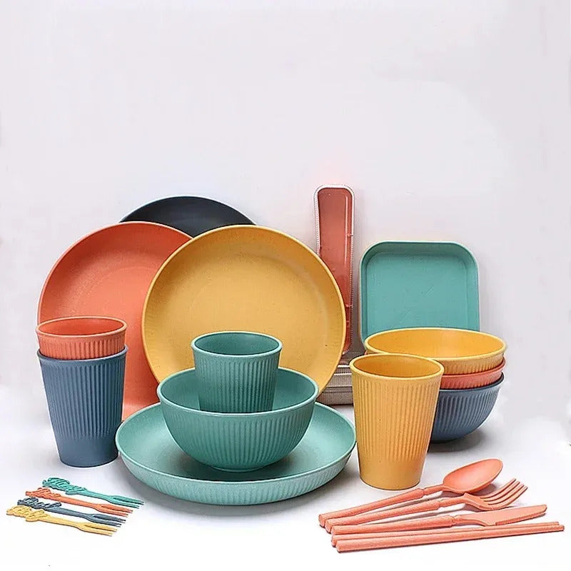 48pcs Plate Sets Wheat Straw Ramen Bowl Tableware Dinner - Detail View