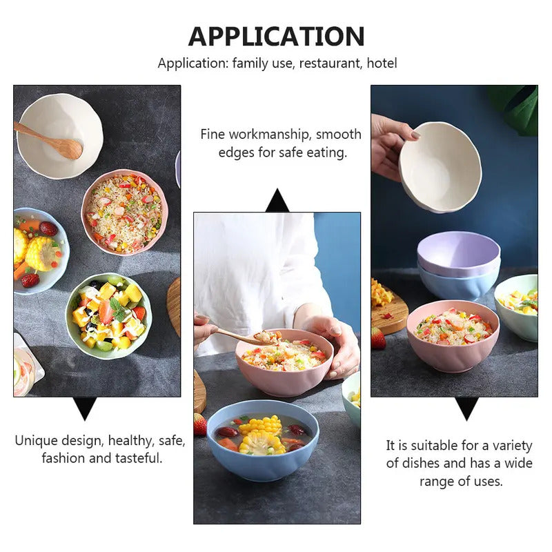 5Pcs Wheat Straw Rice Bowl Set Fashion Simple Home Soup - In Use