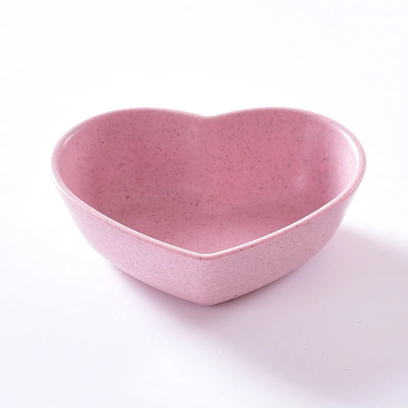 Cute Love Heart Shape Wheat Straw Bowl Plate Kitchen Supplies - Color Options
