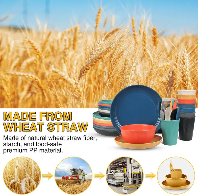 56 Piece Unbreakable Wheat Straw Dinnerware Set - Detail View