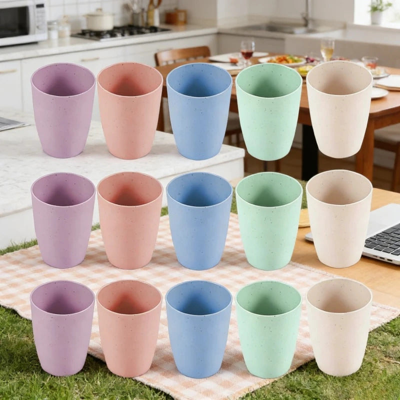 Reusable Drinking Wheat Straw Drinking Cups Set - Front View