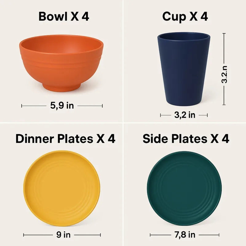 16 PCS Wheat Straw Dinnerware Set Safe Tableware - In Use