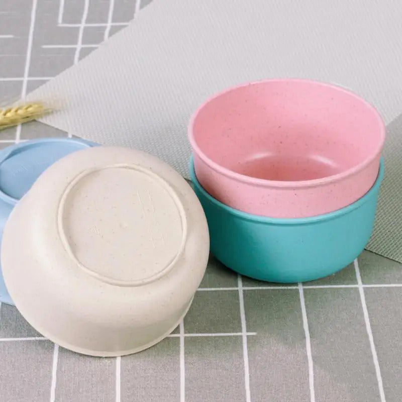 Solid Color Wheat Straw Bowl Household Kitchen Dining Tableware - Color Options