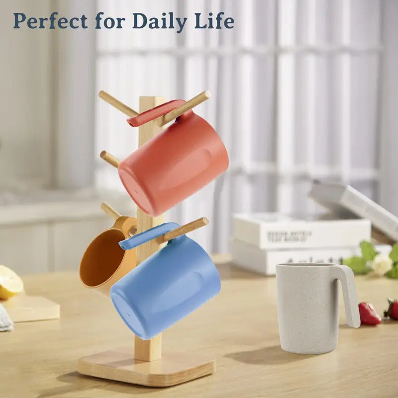 Wheat Straw Cups with handles set of 6 Unbreakable - Color Options
