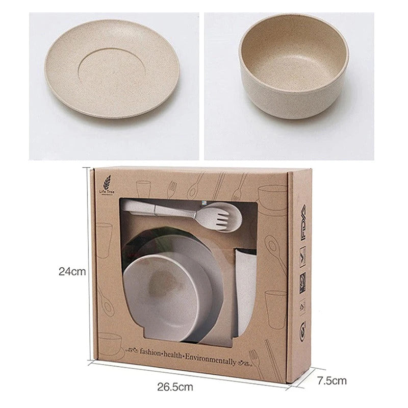 6 Pcs set Wheat Straw Tableware Feeding Learning Dinnerware - Detail View