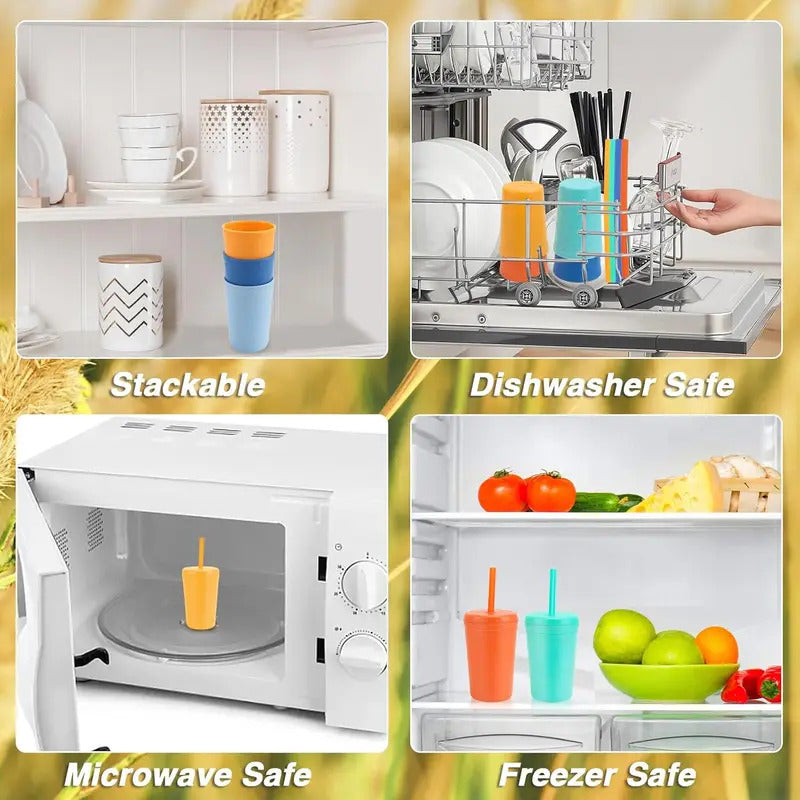 Wheat Straw Cups with Lids and Straws Dishwasher - Color Options