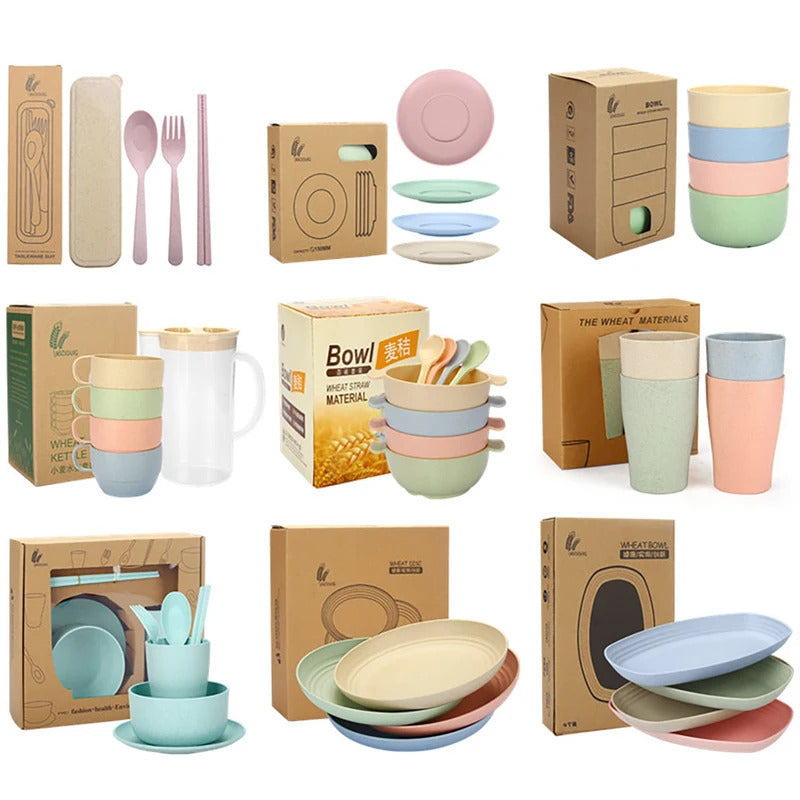 Wheat straw tableware set camping set - Front View