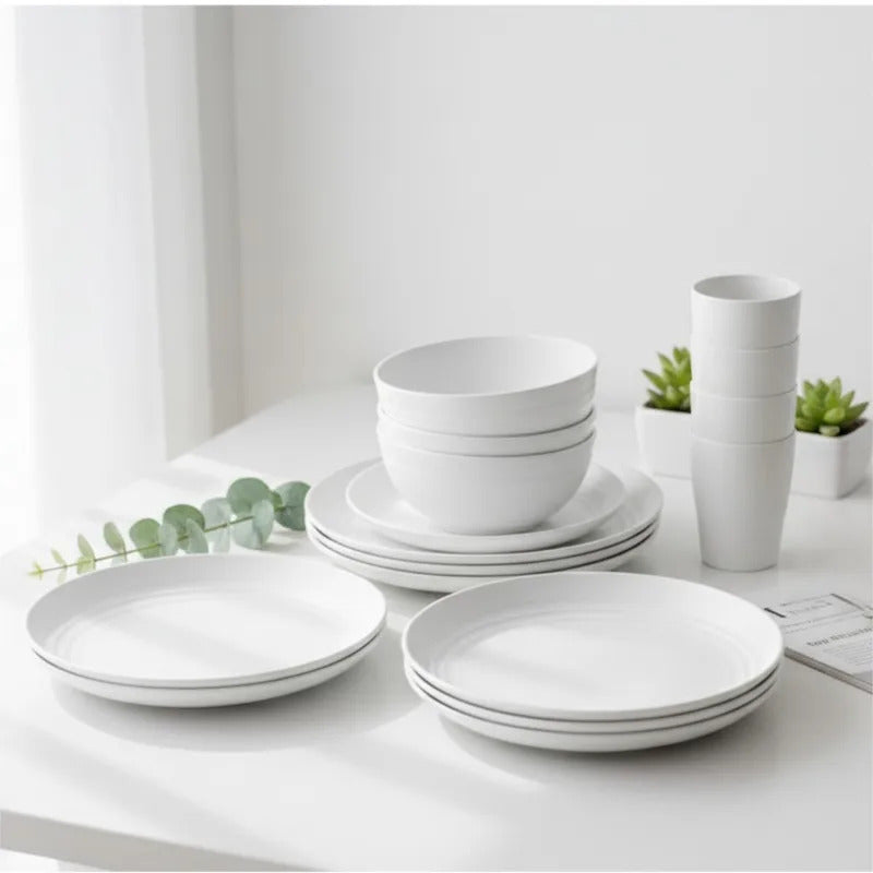16 PCS Wheat Straw Dinnerware Set Safe Tableware - Front View