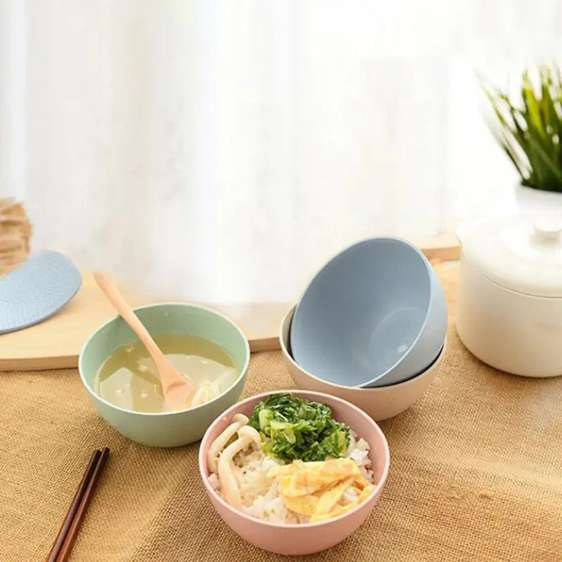 4Pcs Wheat Straw Bowls Set Heat Resistant Lightweight Salad - Detail View