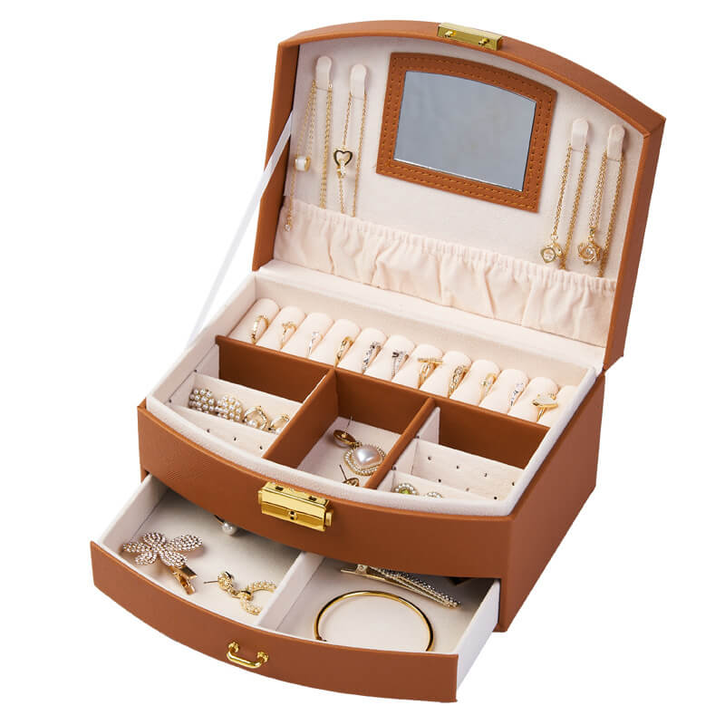 Drawer-style ring and earring storage box with handle