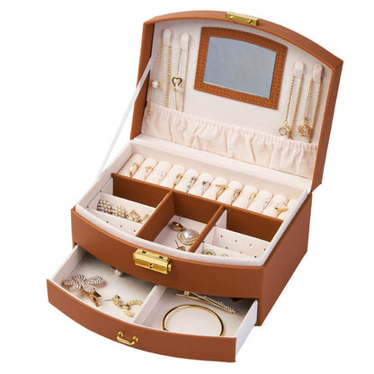 Drawer-style ring and earring storage box with handle